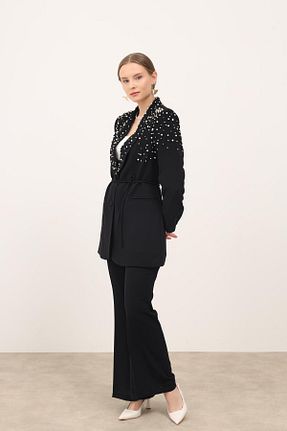 ست بالاتنه و پائین تنه مشکی زنانه بافتنی MAXMU - کد 903004981