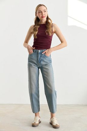 شلوار جین متالیک زنانه پاچه لوله تفنگی Qutu Butik - کد 903008612