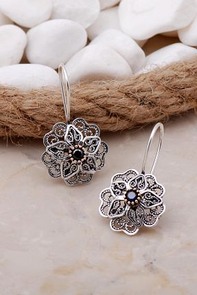 گوشواره نقره سرمه ای زنانه 925 عیار Sümer Telkari - کد 316964313