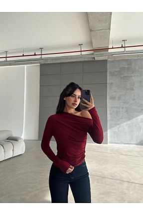 بلوز زرشکی زنانه ساده mydukkan.co - کد 903024326