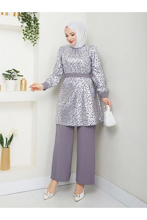 ست بالاتنه و پائین تنه حجاب طوسی رگولار Moda Echer - کد 903039295