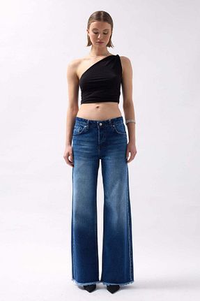 شلوار جین آبی زنانه پاچه گشاد Maxi modena - کد 903071039