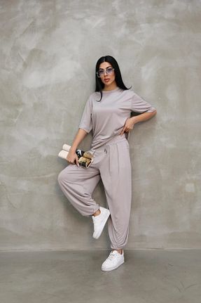 ست بالاتنه و پائین تنه بژ زنانه بافت 02Lady Fashion - کد 903097106