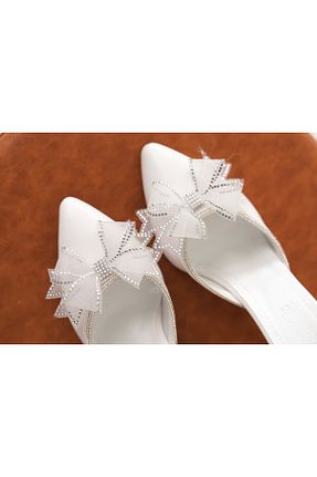 کفش پاشنه بلند کلاسیک سفید زنانه ساتن Moda Değirmeni - کد 903216364