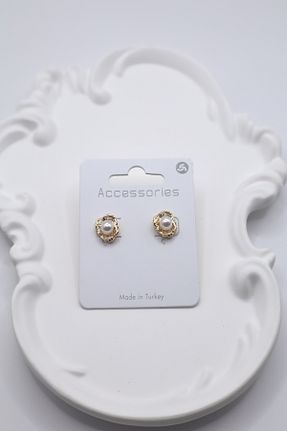 گوشواره جواهر طلائی مروارید DEMOKAN - کد 903243276