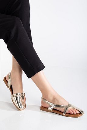 صندل طلائی زنانه پاشنه تخت SUİNS SHOES - کد 903249067