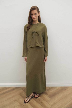 ست بالاتنه و پائین تنه خاکی زنانه بافتنی Hooopstore - کد 903258694