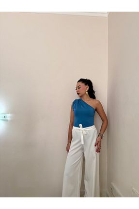شلوار پارچه ای سفید زنانه بلند Gamze Ege Fashion - کد 903293004