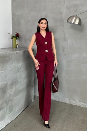ست بالاتنه و پائین تنه زرشکی زنانه بافتنی msm fashion - کد 903266183