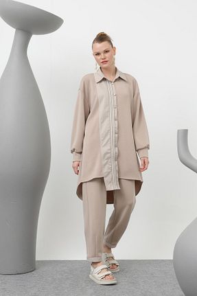 ست بالاتنه و پائین تنه حجاب بژ زنانه رگولار Puane - کد 903310389