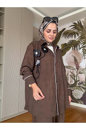 ست بالاتنه و پائین تنه قهوه ای زنانه بافتنی Aselim Hijap Moda - کد 930587651
