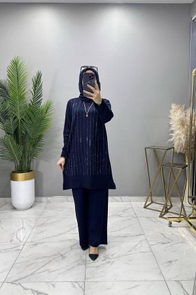 ست بالاتنه و پائین تنه حجاب سرمه ای زنانه سایز بزرگ Mercan - کد 903441923