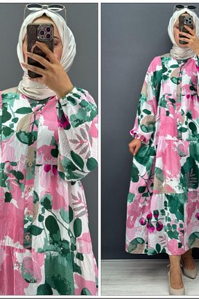 لباس سایز بزرگ صورتی زنانه ویسکون Mercan - کد 904602381