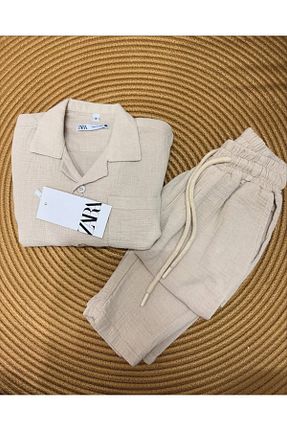 ست بالاتنه و پائین تنه بژ بچه گانه کتان Kids - کد 903487365