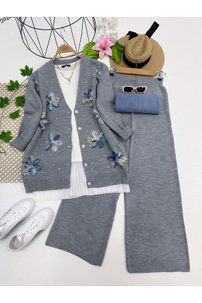 ست بالاتنه و پائین تنه حجاب طوسی زنانه رگولار YEDİLALE - کد 878962469