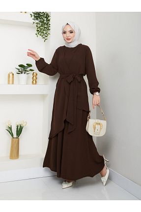 ست بالاتنه و پائین تنه حجاب قهوه ای زنانه گشاد Moda Krash - کد 903512656