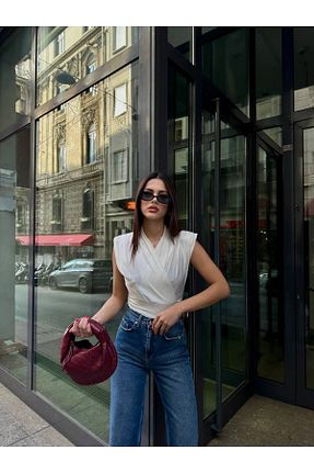 بلوز سفید زنانه ساده EKİNORA - کد 903518646