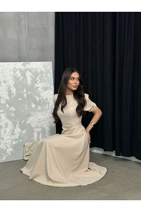 لباس مجلسی و فارغ التحصیلی بژ زنانه کرپ mafdress - کد 903526339