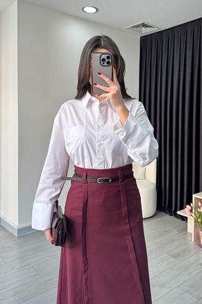 پیراهن سفید زنانه رگولار ECEMİ - کد 903564169