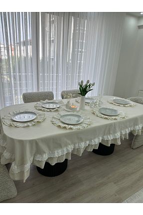 رومیزی بژ کتان eyma home - کد 904975009