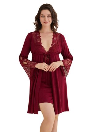 ست لباس راحتی زرشکی زنانه ساده vory - کد 903606303