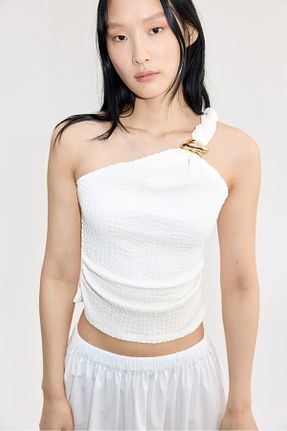 بلوز سفید زنانه تک آستین H&M - کد 904710627