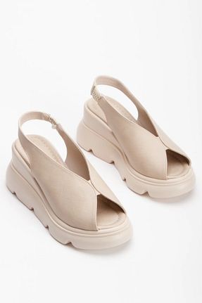 صندل بژ زنانه پاشنه پلتفرم elvinshoes - کد 903659191