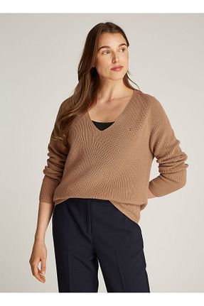 پلیور قهوه ای زنانه ساده Tommy Hilfiger - کد 903708074