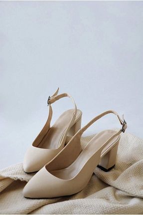 کفش پاشنه بلند کلاسیک بژ زنانه چرم مصنوعی GULT - کد 267642334