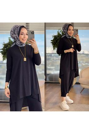 ست بالاتنه و پائین تنه حجاب مشکی زنانه رگولار Seda Official - کد 903721563