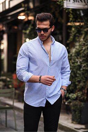 پیراهن آبی مردانه یقه پیراهنی Valiberta - کد 809074029