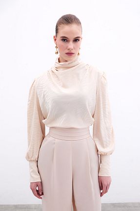 بلوز بژ زنانه طرح دار Sateen - کد 832708710
