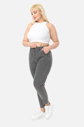 شلوار سایز بزرگ طوسی زنانه پنبه ای CEDY DENIM - کد 287112511
