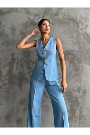 ست بالاتنه و پائین تنه آبی زنانه بافتنی buqre