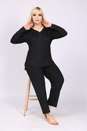 ست لباس راحتی سایز بزرگ مشکی زنانه طرح دار Meba - کد 903750190