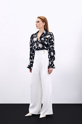 شلوار پارچه ای نباتی زنانه فاق بلند Sateen - کد 798211349