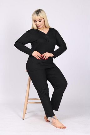 ست لباس راحتی سایز بزرگ مشکی زنانه طرح دار Meba - کد 903750190