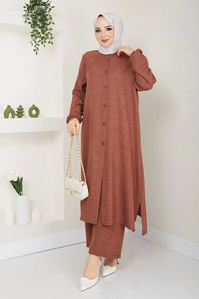 ست بالاتنه و پائین تنه سایز بزرگ قهوه ای زنانه کش دار kaes giyim - کد 812922498