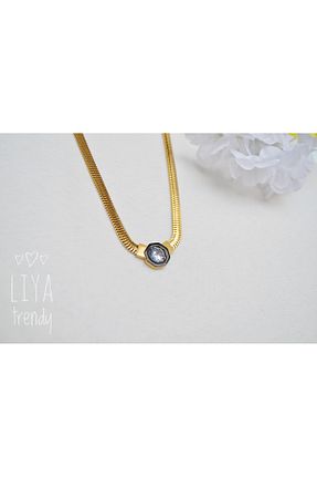 گردنبند استیل ( فولاد ) زرد زنانه استیل ضد زنگ Tasarım - کد 902836502