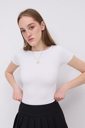 تیشرت سفید زنانه اسلیم فیت Addax - کد 901443364