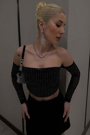 بلوز مشکی زنانه Straplez YK FASHION - کد 903809200