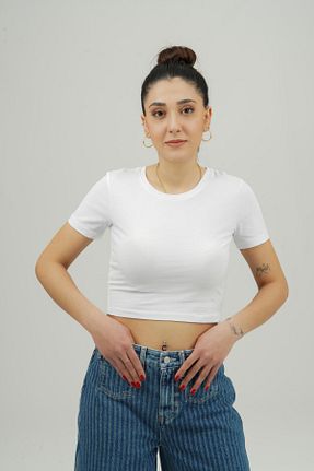 تیشرت سفید زنانه یقه دوچرخه Sora Wear - کد 903815271