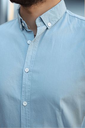 پیراهن فیروزه ای مردانه یقه دکمه دار Valiberta - کد 903748735