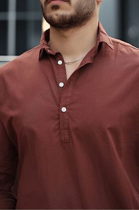 پیراهن قهوه ای مردانه یقه ایستاده Valiberta - کد 903748788