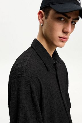 پیراهن مشکی مردانه اسلیم Bershka - کد 903836563