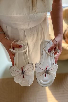صندل سفید زنانه پاشنه تخت SHOEBELLAS - کد 903836623