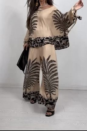 ست بالاتنه و پائین تنه بژ زنانه بافتنی AYASOFYA OTANTIK - کد 903914701