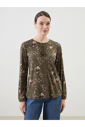 بلوز خاکی زنانه گلدار LC Waikiki - کد 903961098