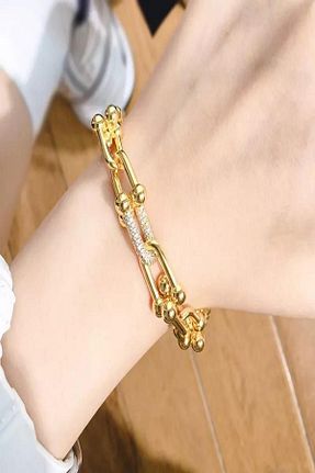 دستبند استیل (فولاد) طلائی زنانه استیل (فولاد) DEMOKAN - کد 688596328