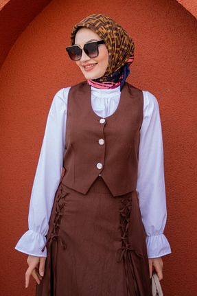 ست بالاتنه و پائین تنه حجاب قهوه ای زنانه رگولار Tesettür Çarşım - کد 903984740